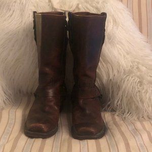 Frye Moto Boots w/Harness, Size 10, Brown